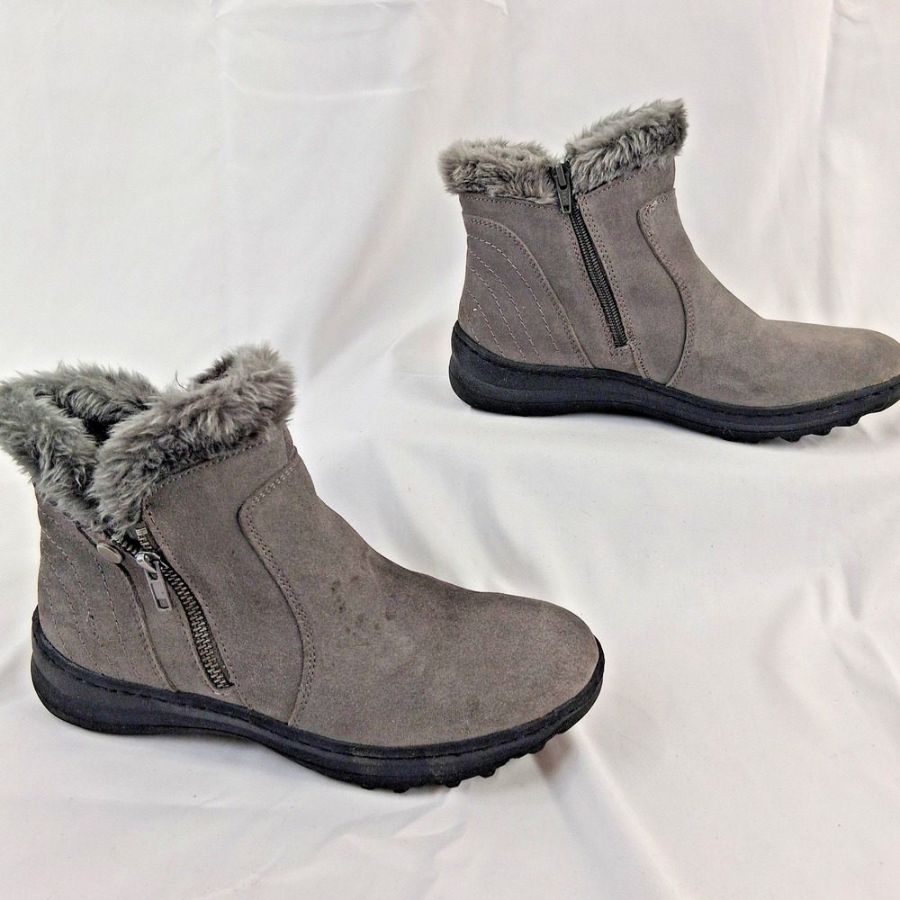 Baretraps‎ Addye Ankle Boots Women Gray Faux Fur Zip Side Waterproof Size 8.5